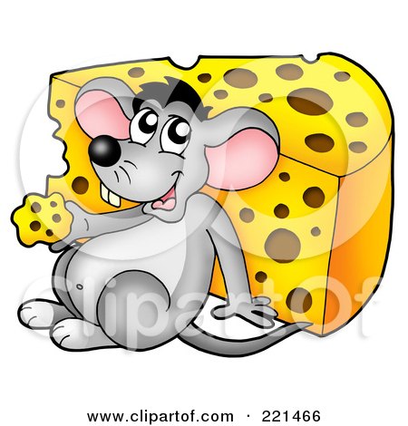 Royalty-Free (RF) Clipart Illustration of a Cute Gray Mouse Eating A Wedge Of Cheese by visekart