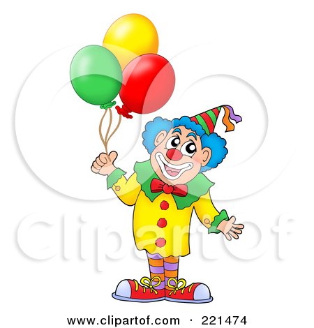 Royalty-Free (RF) Clipart Illustration of a Happy Clown Holding Three Balloons - 2 by visekart