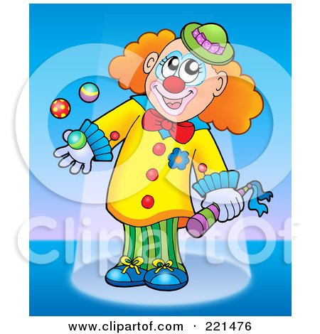 Royalty-Free (RF) Clipart Illustration of a Happy Clown Juggling In The Stage Spotlight - 1 by visekart