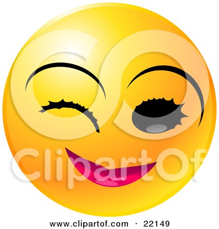 Clipart Illustration of a Yellow Emoticon Face With Pink Lips, Winking And Smiling by Tonis Pan