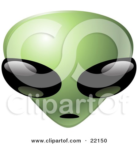 Clipart Illustration of a Green Alien Emoticon Head With Big Black Eyes, Staring by Tonis Pan
