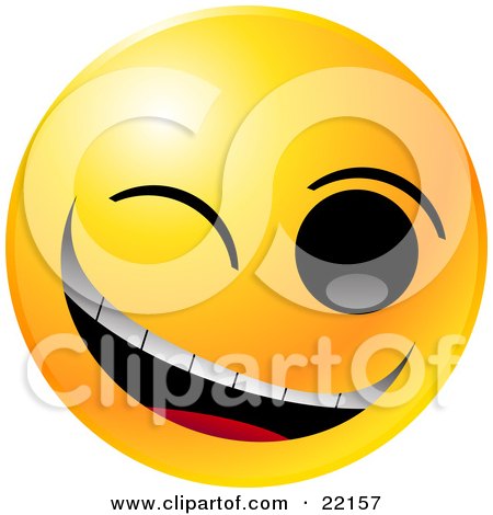Clipart Illustration of a Yellow Emoticon Face Winking And Grinning While Flirting Or Joking by Tonis Pan