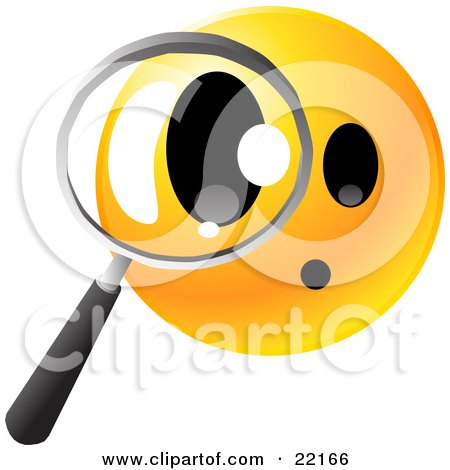 Clipart Illustration of a Yellow Emoticon Face Peering Through A Magnifying Glass by Tonis Pan