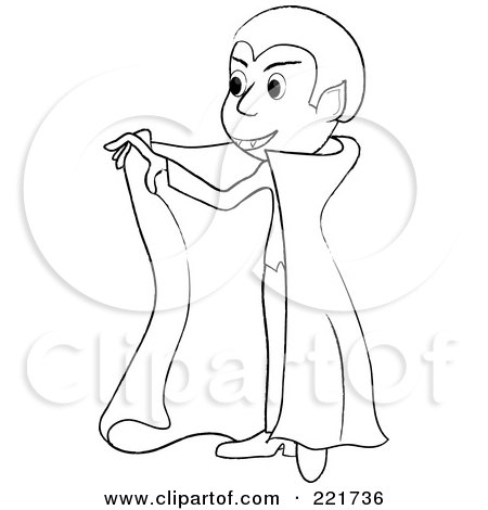 Royalty-Free (RF) Clipart Illustration of a Coloring Page Outline Of A  Boy In A Vampire Costume, Holding Open His Cape by Pams Clipart