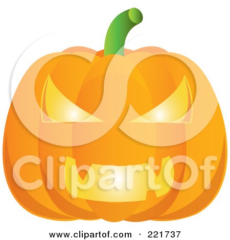 Royalty-Free (RF) Clipart Illustration of a 3d Evil Carved Glowing Pumpkin Face by Pams Clipart