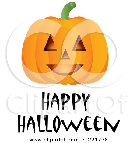 Royalty-Free (RF) Clipart Illustration of a Happy Halloween Greeting Under A Smiling Pumpkin by Pams Clipart