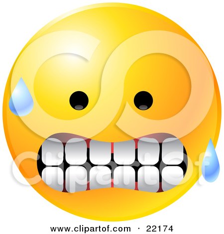 Clipart Illustration of a Yellow Emoticon Face Gritting His Teeth With Sweat On His Face by Tonis Pan