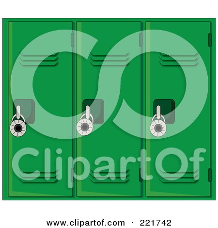 Royalty-Free (RF) Clipart Illustration of a Wall Of Green School Lockers With Padlocks by Pams Clipart