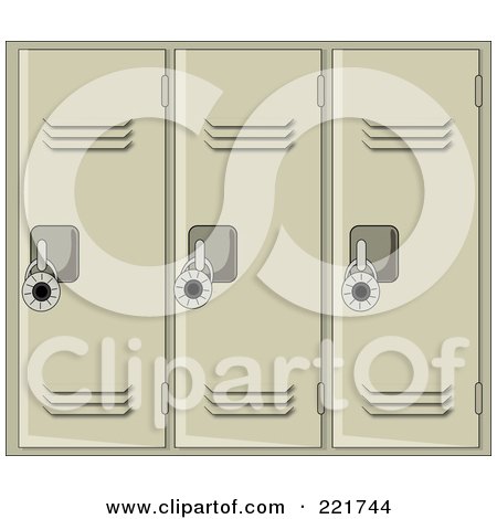 Royalty-Free (RF) Clipart Illustration of a Wall Of Tan School Lockers With Padlocks by Pams Clipart