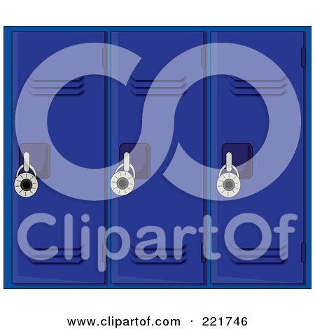 Royalty-Free (RF) Clipart Illustration of a Wall Of Blue School Lockers With Padlocks by Pams Clipart