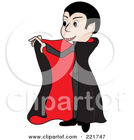 Royalty-Free (RF) Clipart Illustration of a Boy In A Count Dracula Costume, Holding Open His Cape by Pams Clipart