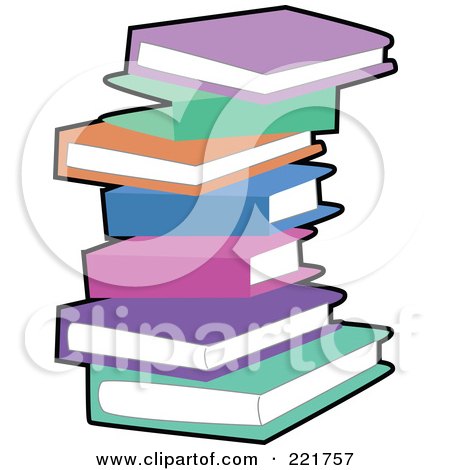 Royalty-Free (RF) Clipart Illustration of a Stack Of Colorful Pastel Books With A Black Outline by peachidesigns