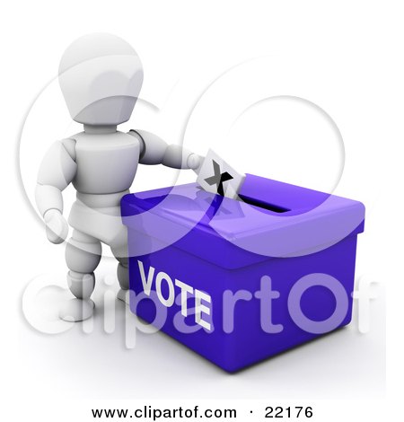 Clipart Picture of a White Person Standing Over A Blue Ballot Box And Casting Their Vote by KJ Pargeter