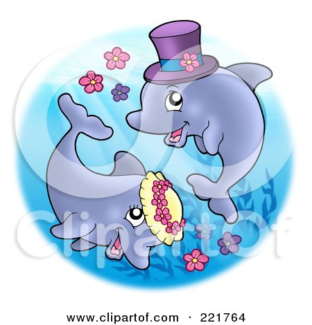 Royalty-Free (RF) Clipart Illustration of a Cute Jumping Wedding Couple With Flowers by visekart