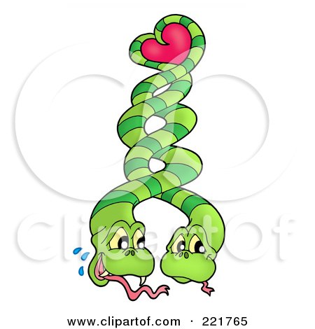 Royalty-Free (RF) Clipart Illustration of a Green Snake Couple Twisting With A Heart by visekart