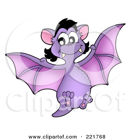 Royalty-Free (RF) Clipart Illustration of a Purple Female Vampire Bat Flying by visekart