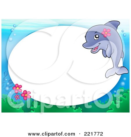 Royalty-Free (RF) Clipart Illustration of a Frame Of A Dolphin Around Oval White Space by visekart