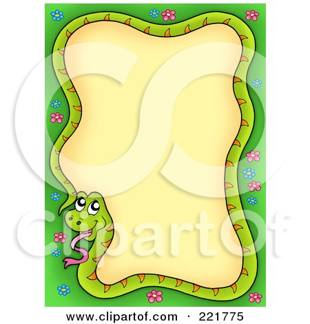 Royalty-Free (RF) Clipart Illustration of a Green Snake Making A Border, With Flowers On The Edges - 2 by visekart