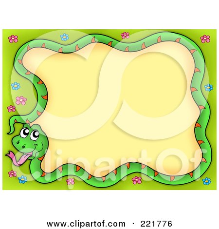 Royalty-Free (RF) Clipart Illustration of a Green Snake Making A Border, With Flowers On The Edges - 1 by visekart