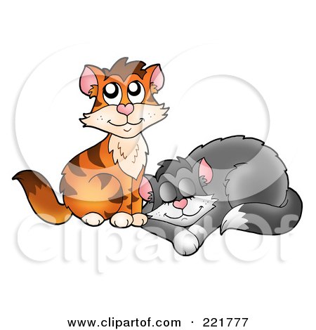 Royalty-Free (RF) Clipart Illustration of a Cute Orange Cat By A Sleeping Cat by visekart