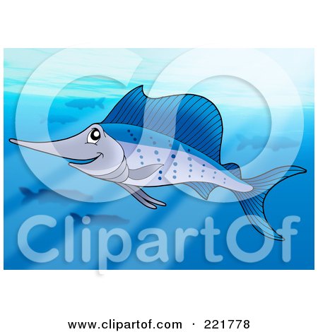 Royalty-Free (RF) Clipart Illustration of a Swimming Blue Sailfish In The Ocean by visekart
