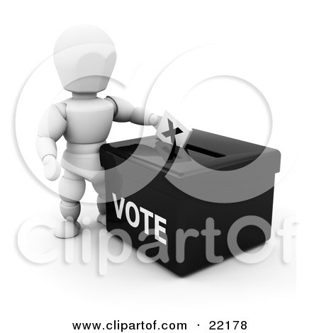 Clipart Picture of a White Person Standing Over A Black Ballot Box And Casting Their Vote by KJ Pargeter