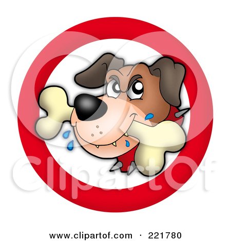 Royalty-Free (RF) Clipart Illustration of a Tough Dog With A Bone In A Red Circle by visekart