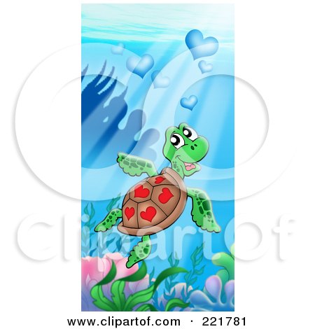 Royalty-Free (RF) Clipart Illustration of a Cute Sea Turtle With Hearts On His Shell And Heart Bubbles by visekart