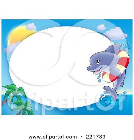 Royalty-Free (RF) Clipart Illustration of a Frame Of A Dolphin With A Life Buoy Around Oval White Space by visekart