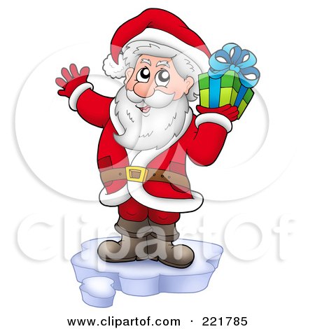 Royalty-Free (RF) Clipart Illustration of Santa Standing On Ice And Holding A Gift by visekart