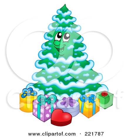 Royalty-Free (RF) Clipart Illustration of a Christmas Tree Character With Gift Boxes - 4 by visekart