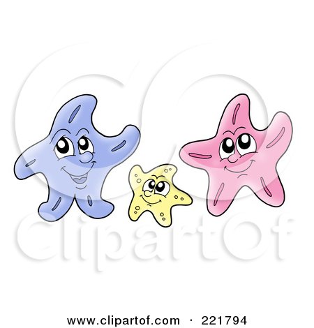 Royalty-Free (RF) Clipart Illustration of a Trio Of Happy Starfish Waving by visekart