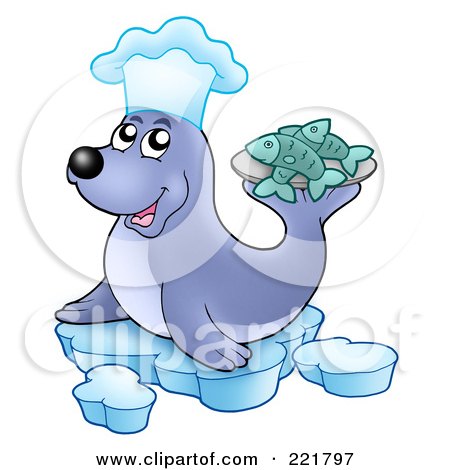 Royalty-Free (RF) Clipart Illustration of a Chef Seal Serving Fish by visekart