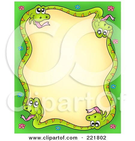 Royalty-Free (RF) Clipart Illustration of a Green Snake Making A Border, With Flowers On The Edges - 3 by visekart