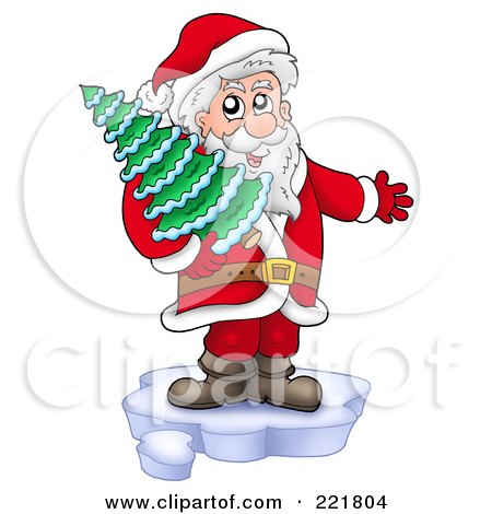 Royalty-Free (RF) Clipart Illustration of Santa Standing On Ice And Holding A Tree by visekart