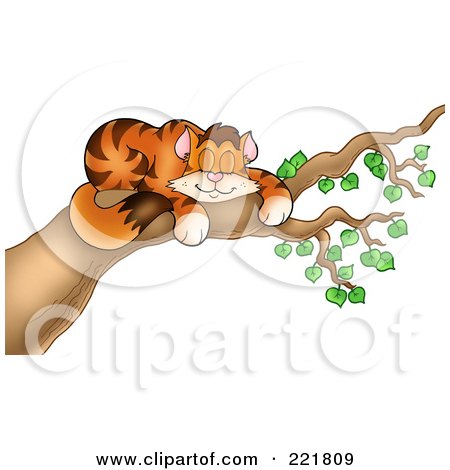Royalty-Free (RF) Clipart Illustration of a Happy Orange Cat Sleeping In A Tree by visekart