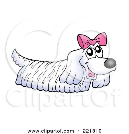 Royalty-Free (RF) Clipart Illustration of a Hairy White Dog Wearing A Pink Bow by visekart