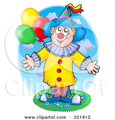 Royalty-Free (RF) Clipart Illustration of a Clown With Open Arms And Party Balloons by visekart