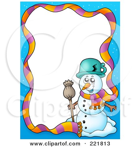 Royalty-Free (RF) Clipart Illustration of a Christmas Frame Border Of A Scarf And Snowman Around White Space by visekart