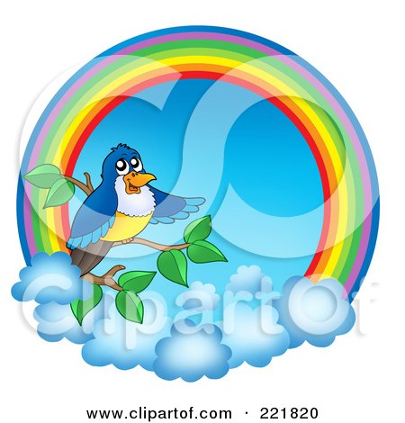 Royalty-Free (RF) Clipart Illustration of a Bird On A Branch With A Rainbow Circle by visekart