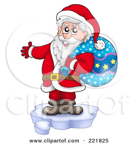 Royalty-Free (RF) Clipart Illustration of Santa Standing On Ice And Holding A Sack by visekart
