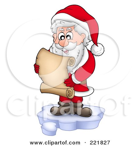 Royalty-Free (RF) Clipart Illustration of Santa Standing On Ice And Reading A List by visekart