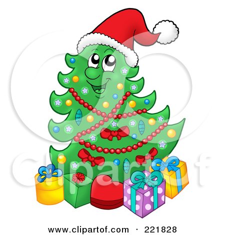 Royalty-Free (RF) Clipart Illustration of a Christmas Tree Character With Gift Boxes - 2 by visekart