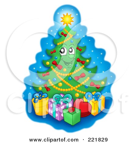 Royalty-Free (RF) Clipart Illustration of a Christmas Tree Character With Gift Boxes - 3 by visekart