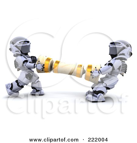 Royalty-Free (RF) Clipart Illustration of 3d Robots Pulling A Christmas Cracker  by KJ Pargeter