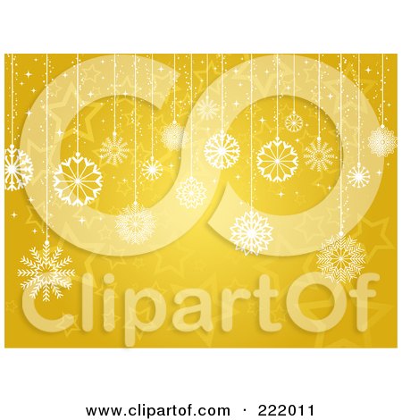 Royalty-Free (RF) Clipart Illustration of Suspended Snowflakes Over A Gold Star Background by KJ Pargeter
