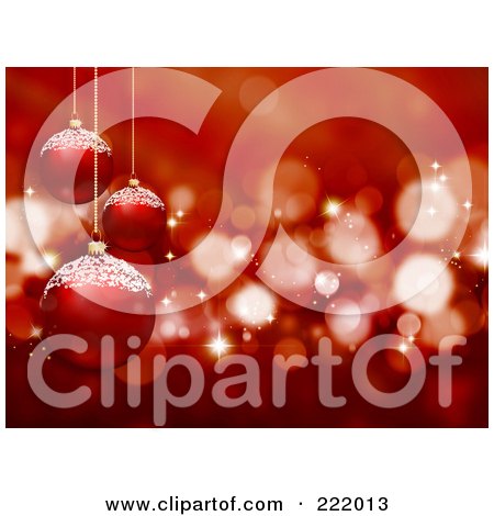 Royalty-Free (RF) Clipart Illustration of a Background Of Suspended 3d Red Glass Christmas Balls Over Sparkles by KJ Pargeter