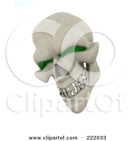Royalty-Free (RF) Clipart Illustration of a 3d Evil Green Eyed Skull Grinning by KJ Pargeter