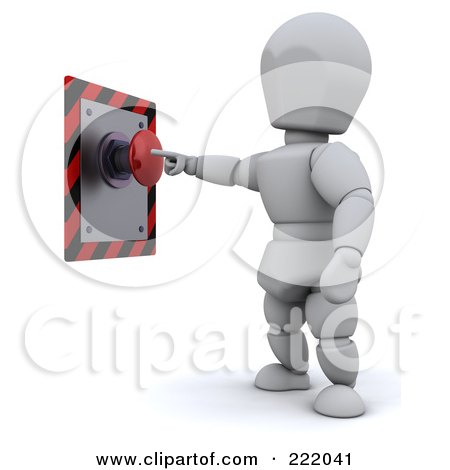 Royalty-Free (RF) Clipart Illustration of a 3d White Character Standing And Pushing A Red Button by KJ Pargeter
