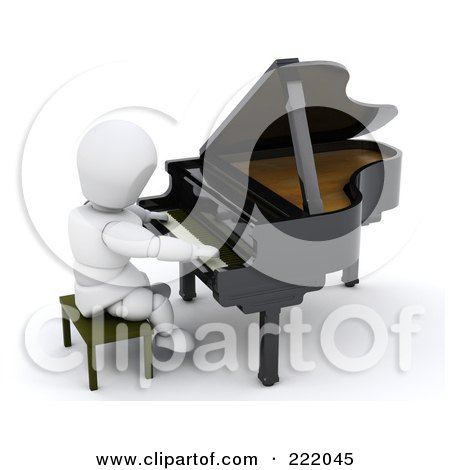Royalty-Free (RF) Clipart Illustration of a 3d White Character Playing A Grand Piano by KJ Pargeter